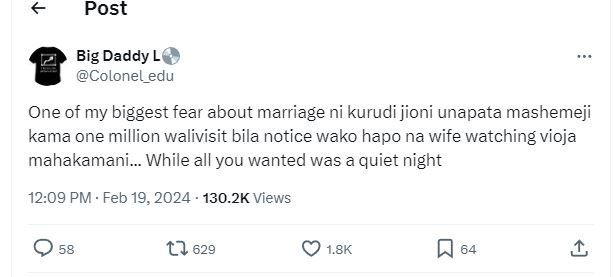 Post big daddy lo colonel_edu one of my biggest fear about marriage ni kurudi ji