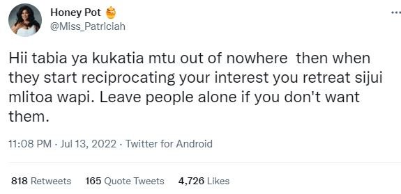 Honey pot miss_patriciah hii tabia ya kukatia mtu out of nowhere then when they