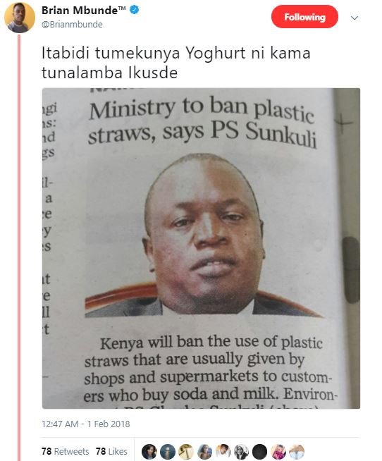 Brian mbunde brianmbunde following itabidi tumekunya yoghurt ni kama tunalamba i