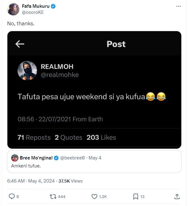 Fafa mukuru osoroke no, thanks post realmoh realmohke tafuta pesa ujue weekend s