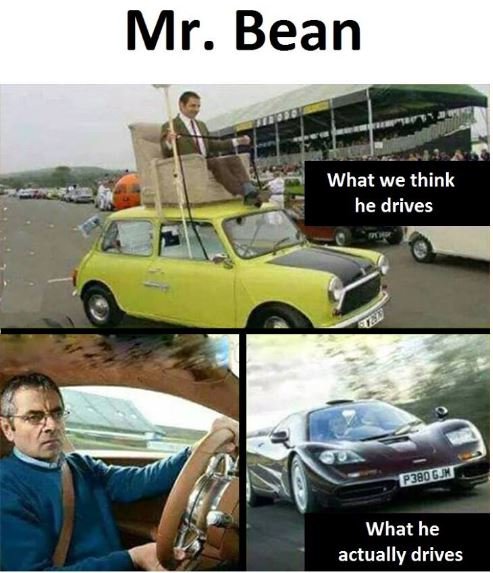 Mr. bean what we think he drives pjbog what he actually drives