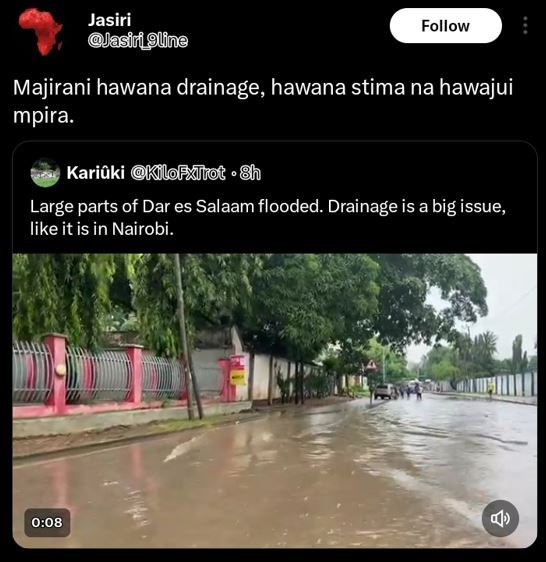 Jasiri asirfgline follow majirani hawana drainage, hawana stima na hawajui mpira