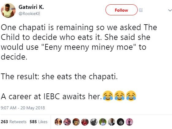 Gatwiri k. rookieke follow one chapati is remaining so we asked the child to dec