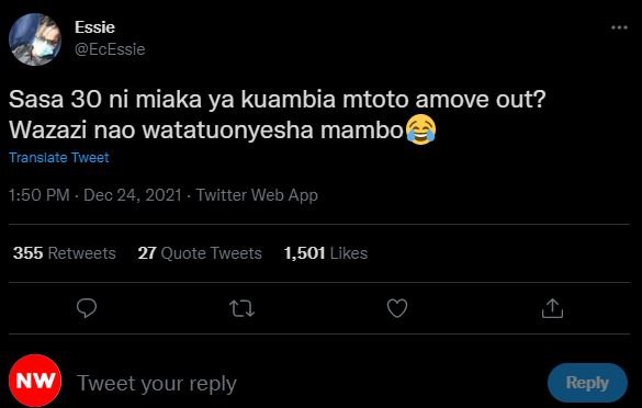 Essie EcEssie Sasa 30 ni miaka ya kuambia mtoto amove out? Wazazi nao watatuonye