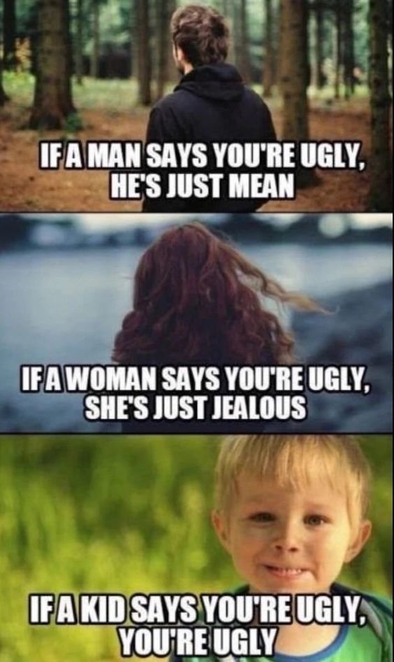 Famansays you're ugly, hes just mean fawoman says you're ugly, shes just jealous