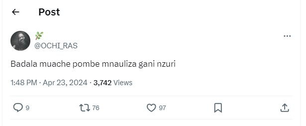 Post ochi_ras badala muache pombe mnauliza gani nzuri 1.48 pm apr 23, 3,742 view