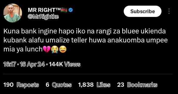 Mr righttm murighike subscribe kuna bank ingine hapo iko na rangi za bluee ukien
