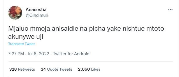 Anacostia gindimuli mjaluo mmoja anisaidie na picha yake nishtue mtoto akunywe u