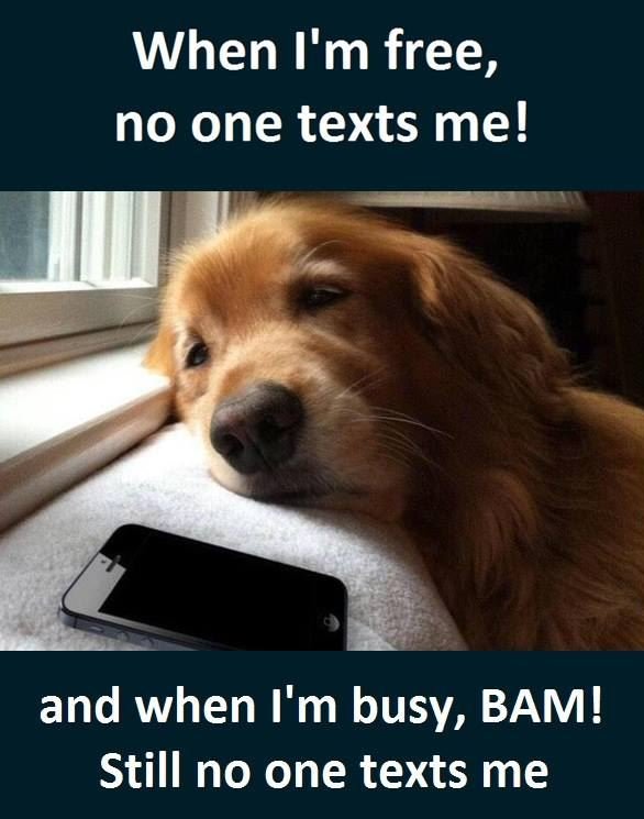 When i'm free, no one texts me! and when i'm busy, bam! still no one texts me