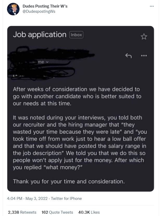 Dudes posting their w's dudespostingws job application inbox me after weeks of c
