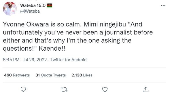 Wateba 15.0 iwateba yvonne okwara is so calm. mimi ningejibu and unfortunately y