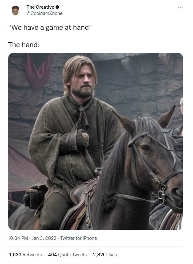 The Creative CooldamXbone We have a game at hand' The hand 10.34 PM Jan 3, Twitt