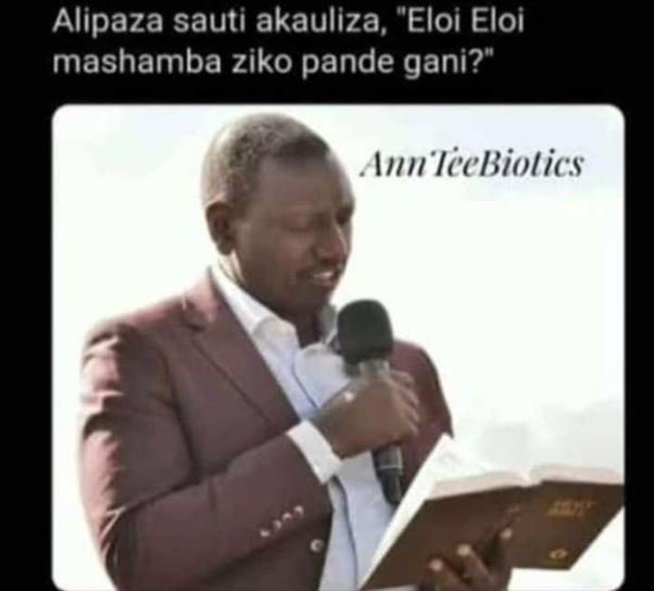 Alipaza sauti akauliza, eloi eloi mashamba ziko pande gani? nn'tiebiotics