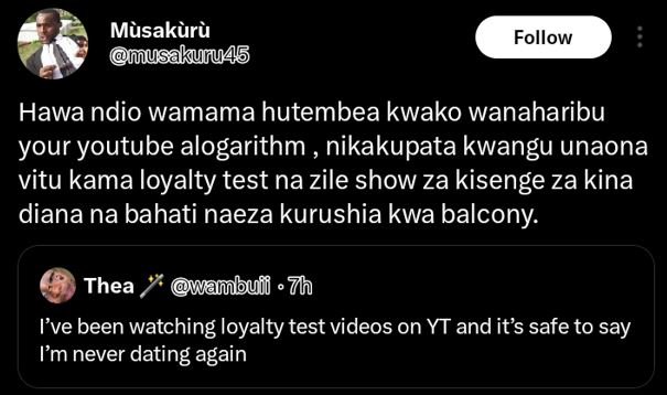 Musakuru musakunuas follow hawa ndio wamama hutembea kwako wanaharibu your youtu