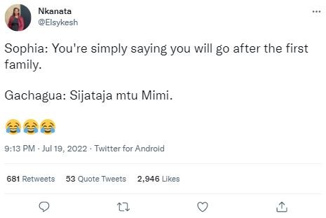 Nkanata elsykesh sophia you're simply saying you will g0 after the first family.