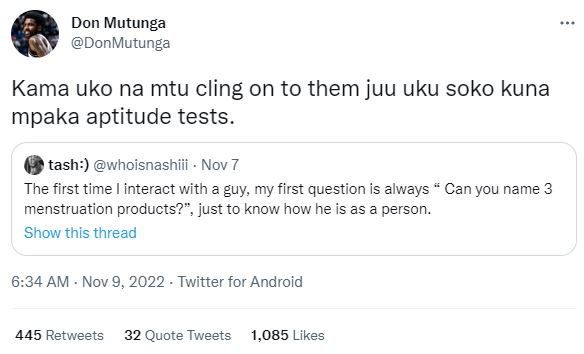 Don mutunga donmutunga kama uko na mtu cling on to them juu uku soko kuna mpaka