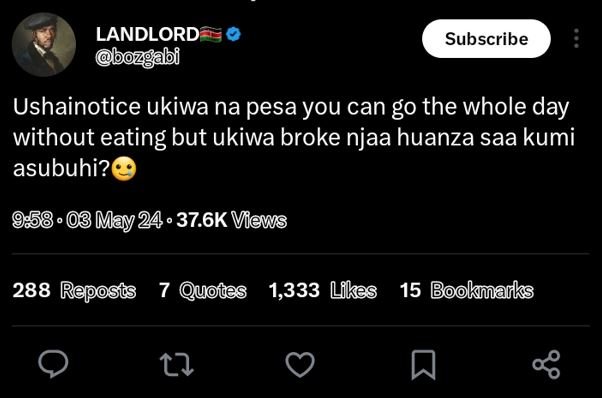 Landlord bozgabi subscribe ushainotice ukiwa na pesa you can go the whole day wi