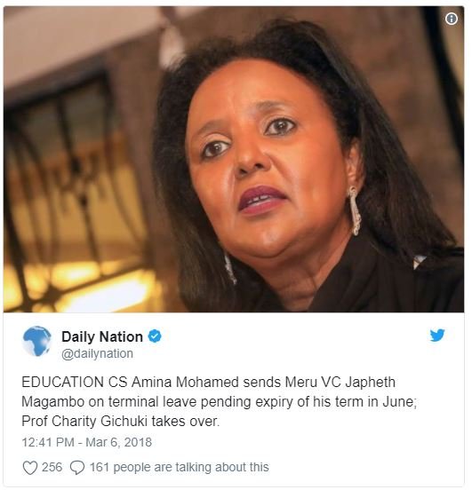Daily nation dailynation education cs amina mohamed sends meru vc japheth magamb