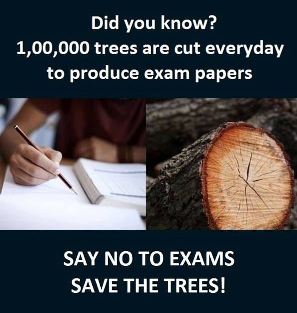 Did you know? 1,00,000 trees are cut everyday to produce exam papers say no to e