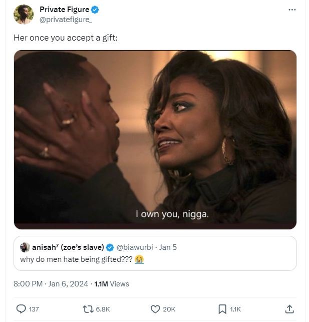 Private figure privatefigure_ her once you accept a gift own you nigga. anisah'