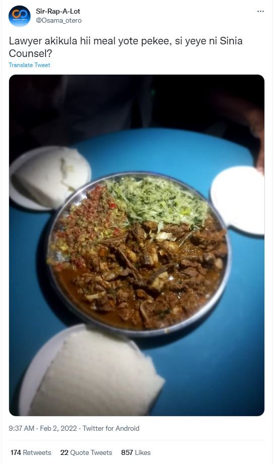 SirRapALot Osama_otero Lawyer akikula hii meal yote pekee, si yeye ni Sinia Coun