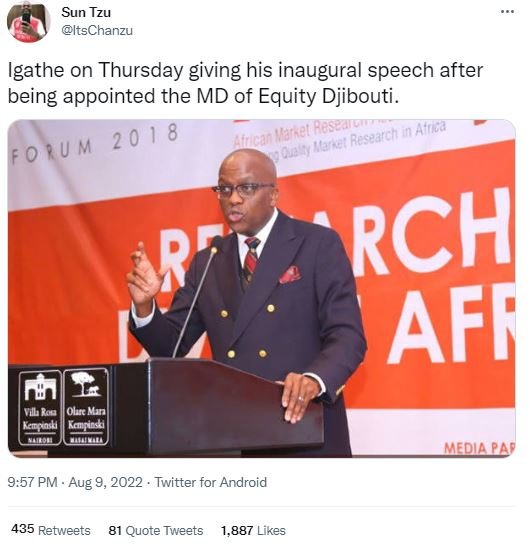Sun tzu itschanzu igathe on thursday giving his inaugural speech after being app