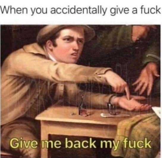 When you accidentally give a fuck Give me back my fuck