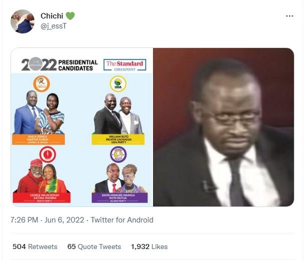 Chichi esst 22 presidential thestandard candidates 7.26 pm jun 6, twitter for an