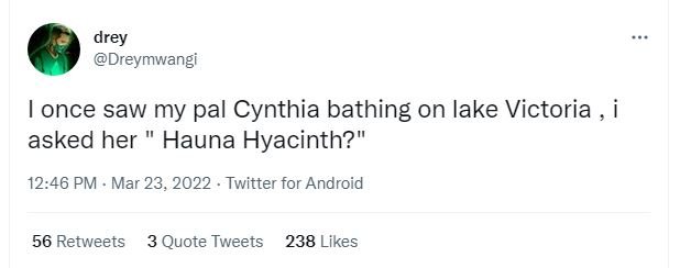 Drey dreymwangi ionce saw my pal cynthia bathing on lake victoria asked her haun