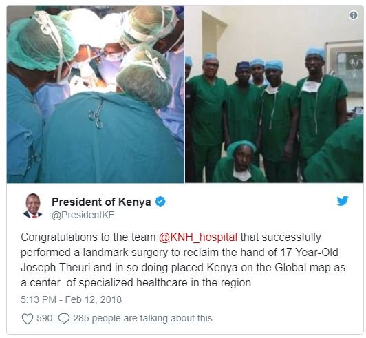 President of kenya presidentke congratulations to the team knh_hospital that suc