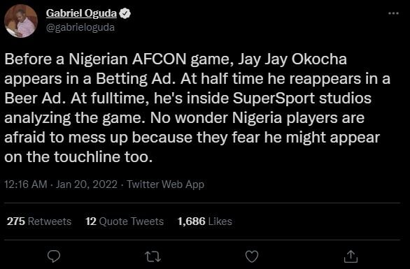 Gabriel Oguda gabrieloguda Before a Nigerian AFCON game, Jay Jay Okocha appears