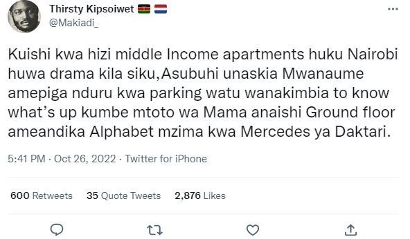 Thirsty kipsoiwet makiadi _ kuishi kwa hizi middle income apartments huku nairob