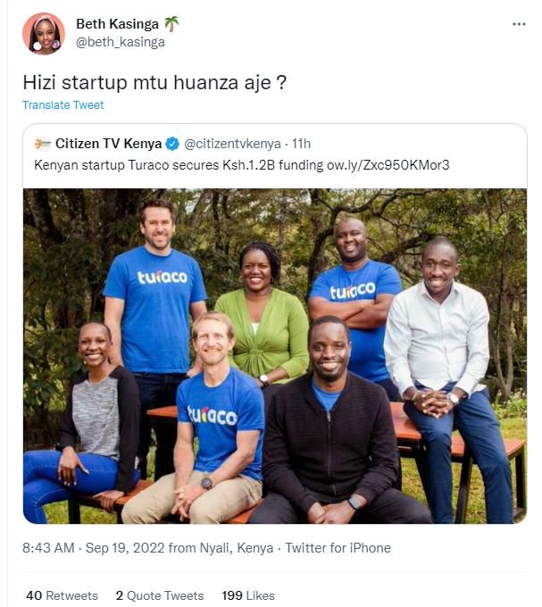 Beth kasinga beth_kasinga hizi startup mtu huanza aje ? translare tweet citizen