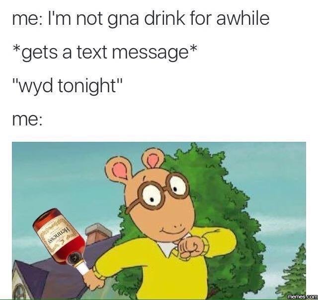 Me i'm not gna drink for awhile gets a text message wyd tonight me memes con isq