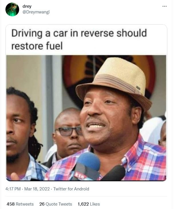Drey dreymwangi driving a car in reverse should restore fuel 417 pm mar 18, twit