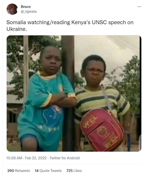 Bruce ngwata Somalia watching reading Kenya's UNSC speech on Ukraine. 1059 AM Fe