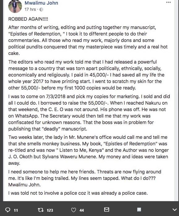 Mwalimu john 17 hrs robbed again?! after months of writing, editing and putting