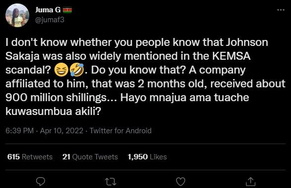 Juma g jumaf3 don't know whether you people know that johnson sakaja was also wi