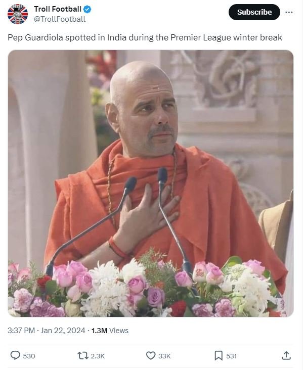 Troll football trollfootball subscribe pep guardiola spotted in india during the