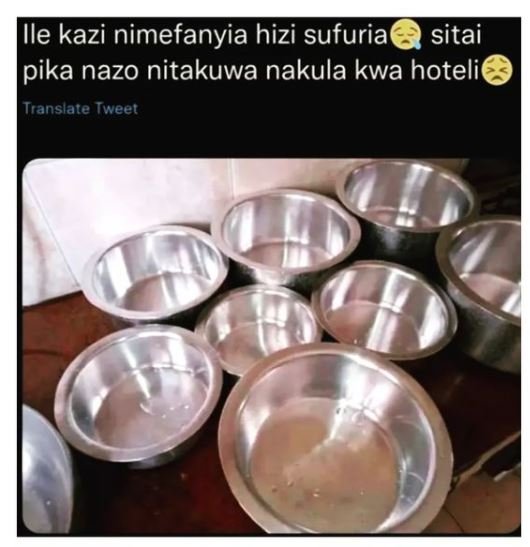 Ile kazi nimefanyia hizi sufuria sitai pika nazo nitakuwa nakula kwa hoteli Tran