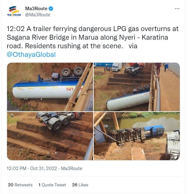 Ma3route route ma3route 1202 a trailer ferrying dangerous lpg gas overturns at s