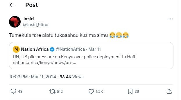 Post jasiri jasiri_9line tumekula fare alafu tukasahau kuzima simu à2 nation afr