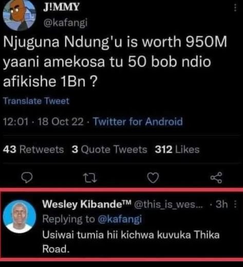 Jmmy kafangi njuguna ndung'u is worth 95om yaani amekosa tu 50 bob ndio afikishe