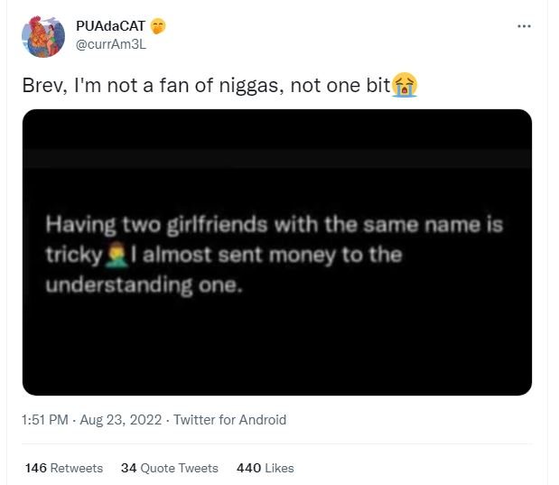 Puadacat curram3l brev i'm not a fan of niggas, not one bit having two girlfrien