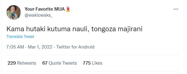 Your favorite mua wakiowaks kama hutaki kutuma nauli, tongoza majirani translate