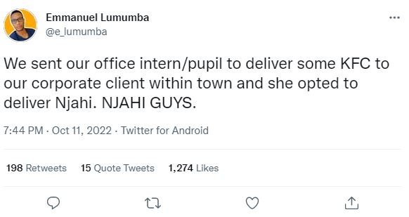 Emmanuel lumumba e_lumumba we sent our office intern pupil to deliver some kfc t