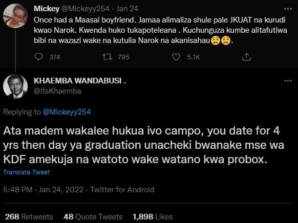 Mickey Mickeyy254 Jan 24 Once had a Maasai boyfriend Jamaa alimaliza shule pale