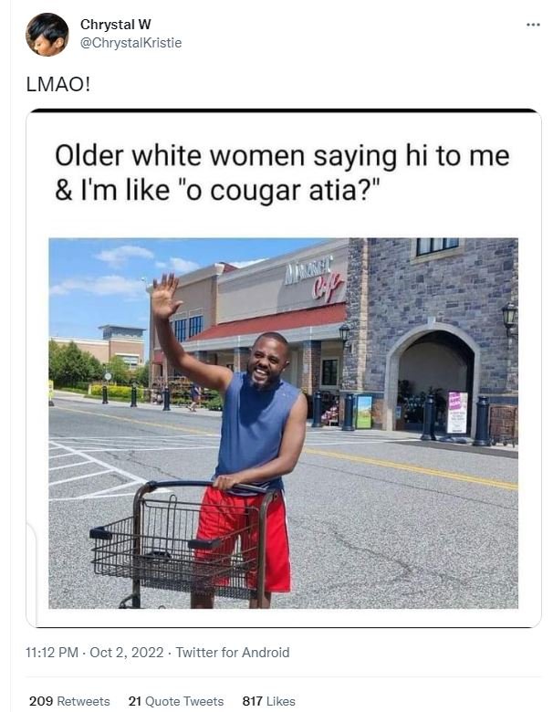 Chrystal w chrystalkristie lmao! older white women saying hi to me i'm like coug