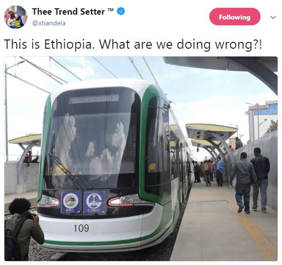 Thee trend setter xtiandela following this is ethiopia. what are we doing wrong?