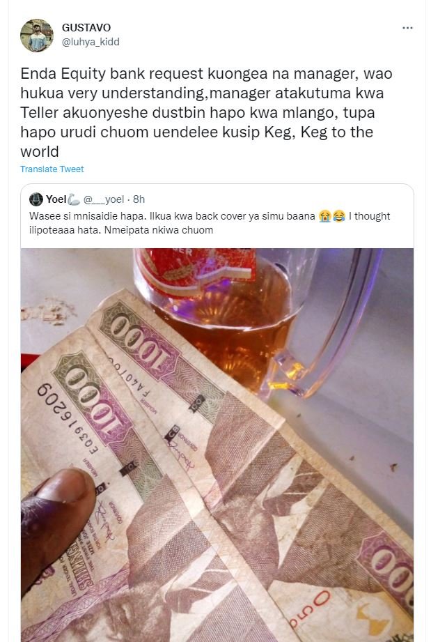 GUSTAVO luhya_kidd Enda Equity bank request kuongea na manager, wao hukua very u